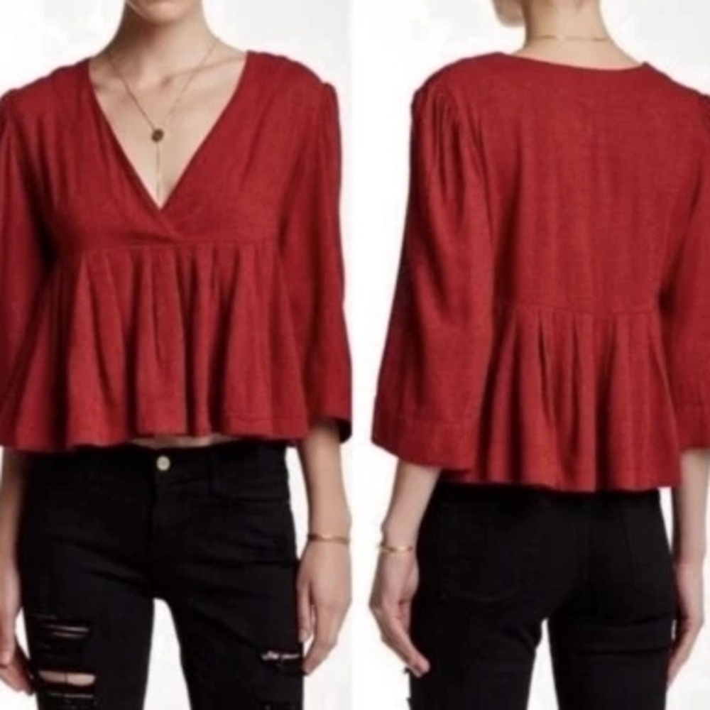 Free People Red Peplum Blouse